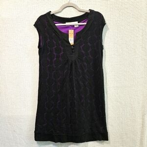 NWT DKNY Sz Lg Black and Purple Sleeveless Mini Dress